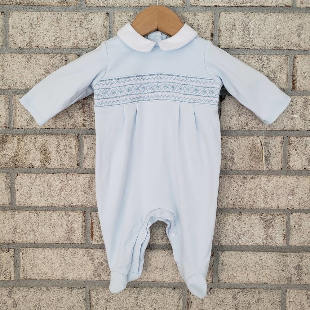 NWT Edgehill Collection Blue Smocked Footed Coverall